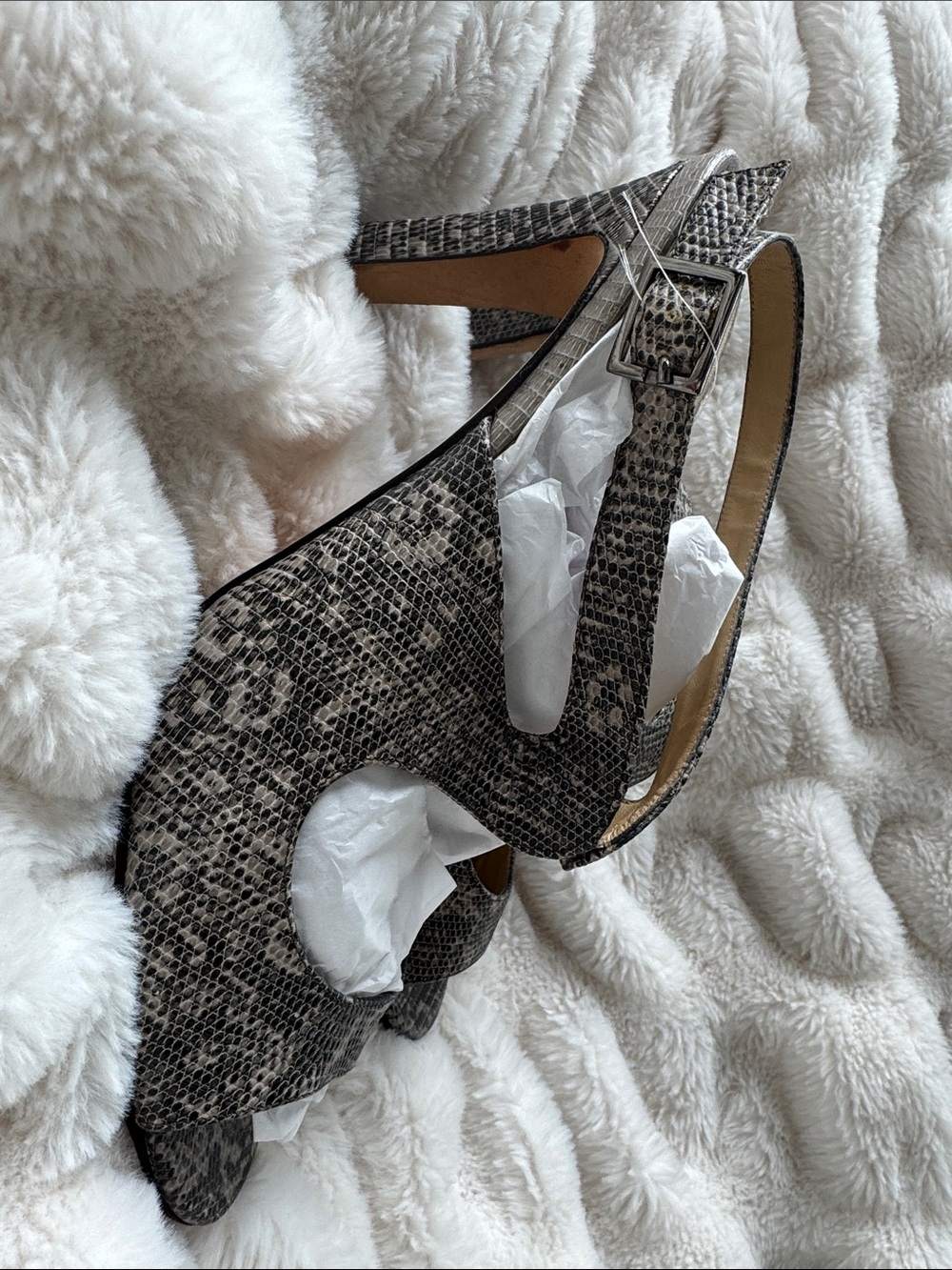 kate spade Snake-Print Slingback Heels in Black/Gray/Cream